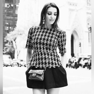 Zara Black and White  Tweed Peplum Top Size XS